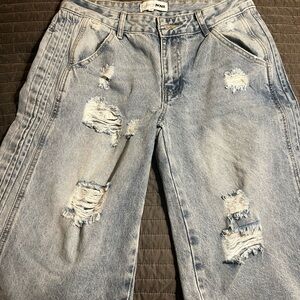 Fashion Nova Light Wash Distressed Boyfriend Jeans